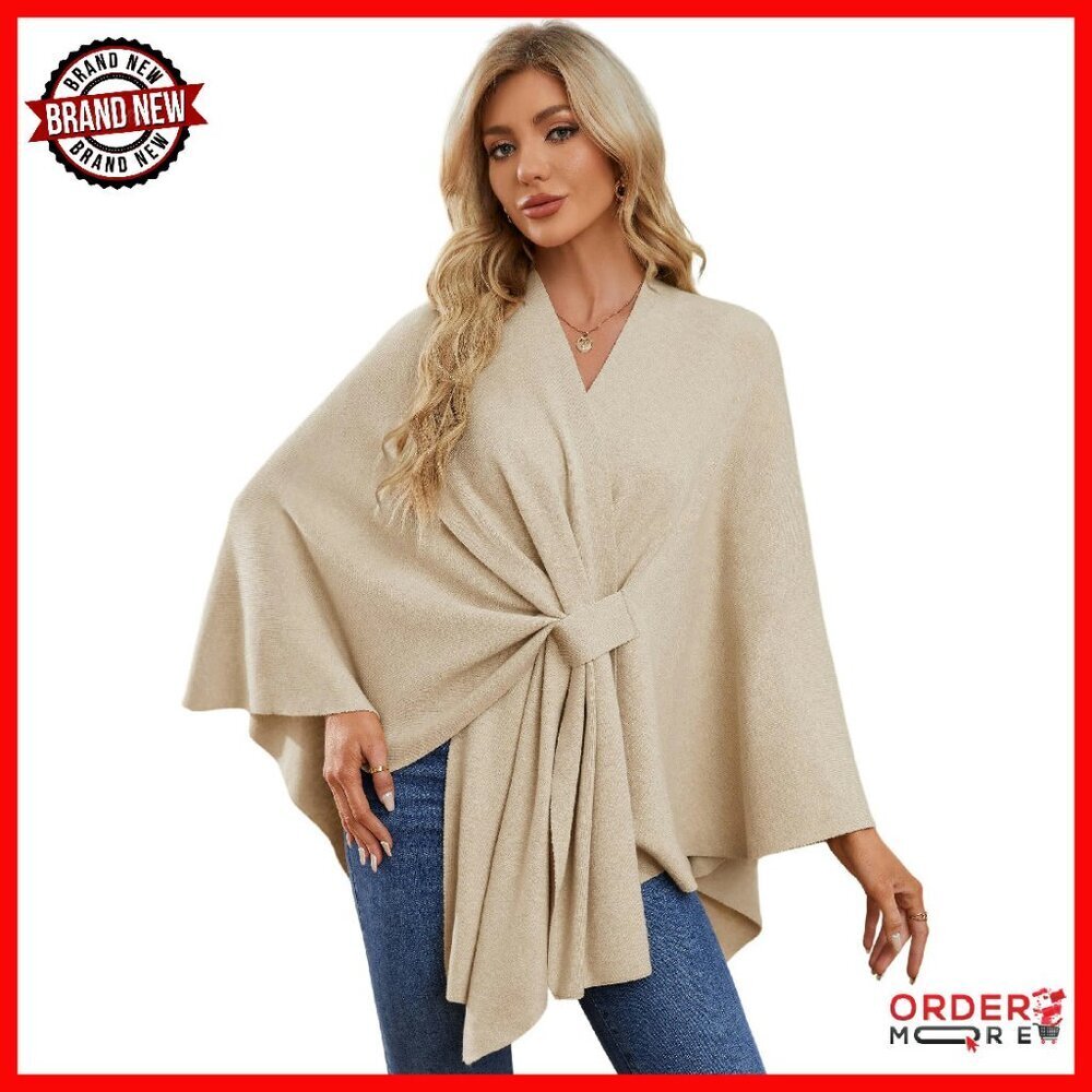 Soft Double Knit Poncho Shawl Wrap Open Front One Size Fits Most